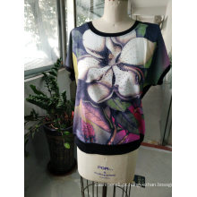 Moda verão mais recente impressão de flores de algodão mulheres t-shirt roupas